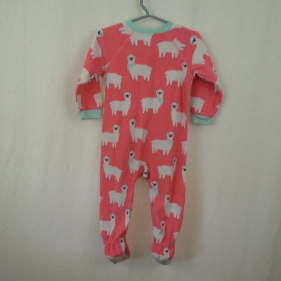 Childrens Place one-piece footed sleeper Size 18M 24M Llamas Orange green white - Picture 9 of 12